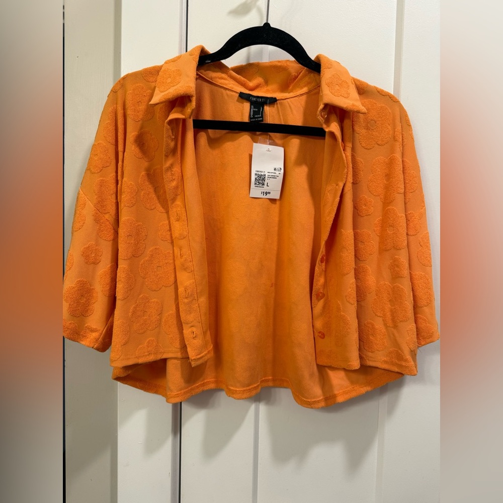 Forever 21 Orange Floral Button Down Top - Picture 2 of 4